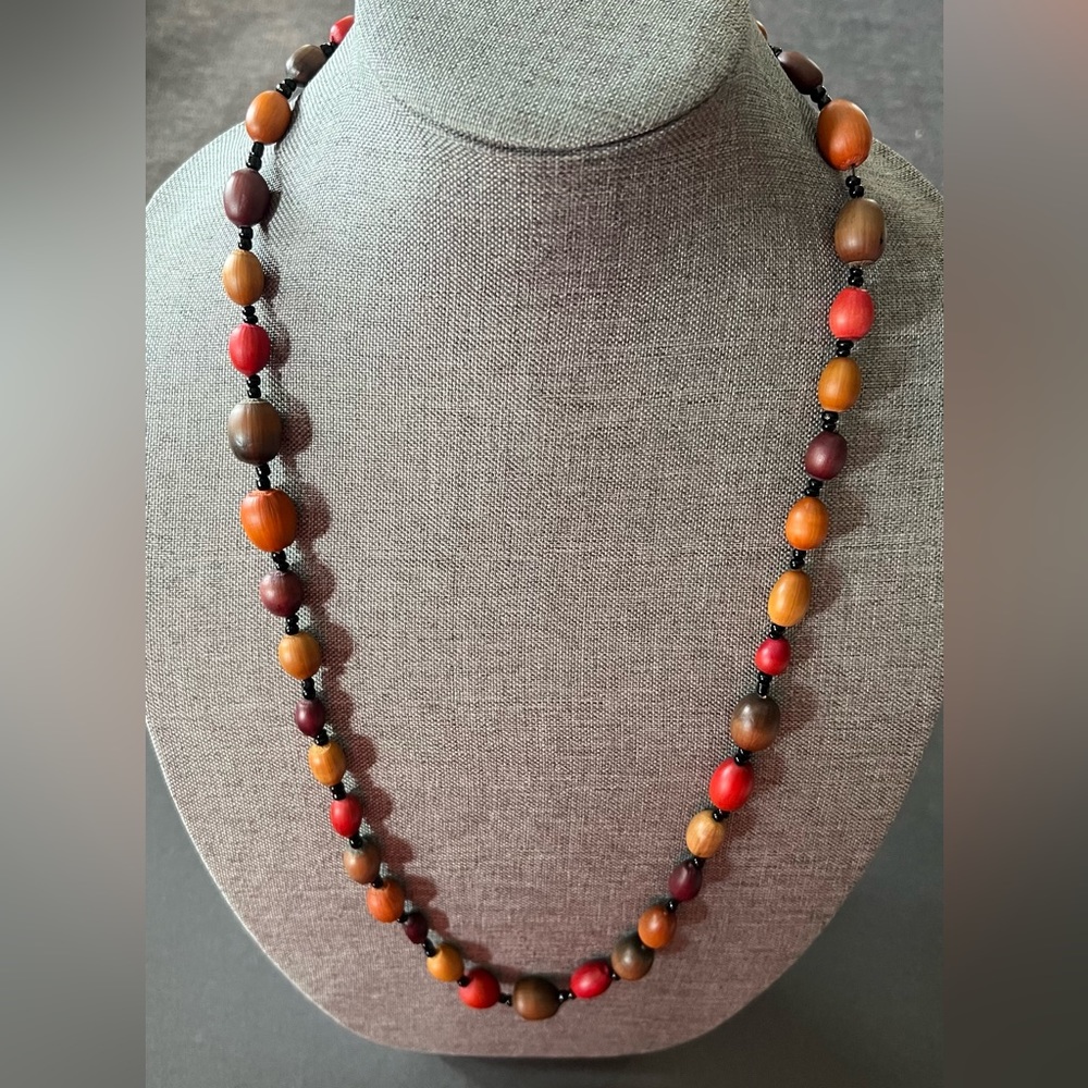 Natural Acorns Statement Necklace and Glass Beads 32”